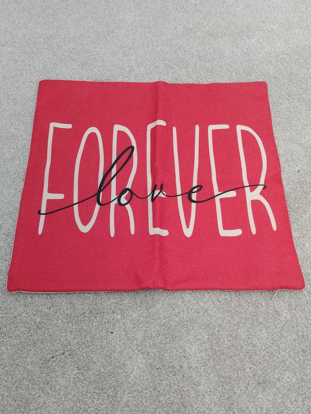 Forever Love Decorative Burlap Pillow Cover - Red And Cream 17.5" X 17.5"